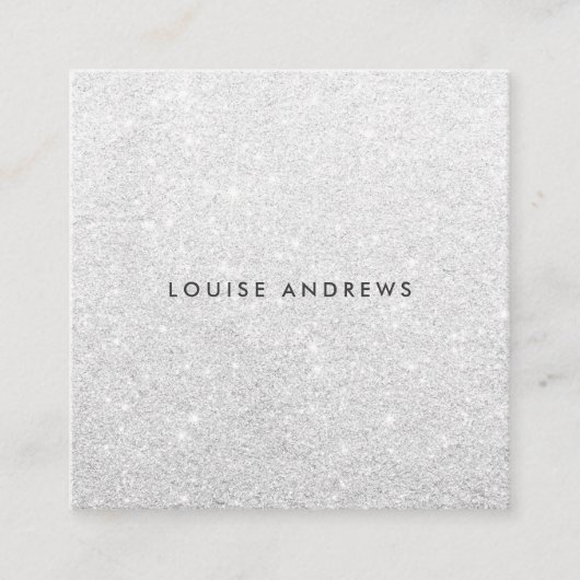 シックエレガントシルバーグリッターシンプルホワイト美しい スクエア名刺 (正面)