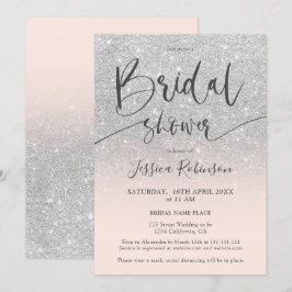 シックエレガントシルバーグリッタースクリプトブライダルシャワー 招待状