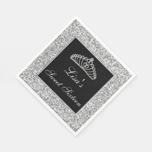 シックエレガントシルバーグリッターティアラスウィート16 スタンダードランチョンナプキン (角)