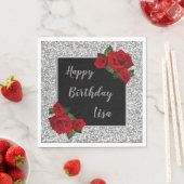 シックエレガントシルバーグリッターレッドローゼス誕生日 スタンダードランチョンナプキン (インサイチュ)