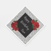 シックエレガントシルバーグリッターレッドローゼス誕生日 スタンダードランチョンナプキン (角)