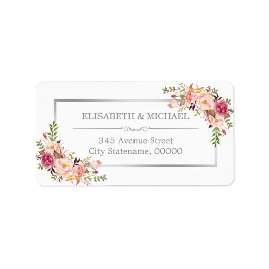 シックエレガントシルバーグレービューティフルフローラデコール ラベル (正面)