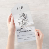 シックエレガントシルバーバラサマーフローラ結婚ズ オールインワン招待状 (貼ってはがせる)