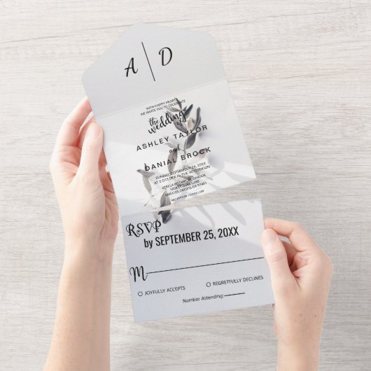 シックエレガントシルバーバラサマーフローラ結婚ズ オールインワン招待状 (貼ってはがせる)