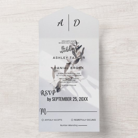 シックエレガントシルバーバラサマーフローラ結婚ズ オールインワン招待状 (内側)