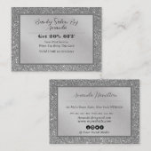 シックエレガントシルバーフォイルグリッターグラマラスサロン 割引カード (正面/裏面)