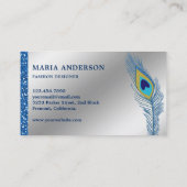 シックエレガントシルバーフォイルブルーインディアン孔雀 名刺 (裏面)