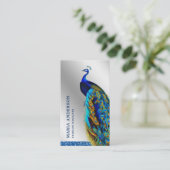 シックエレガントシルバーフォイルブルーインディアン孔雀 名刺 (スタンド正面)