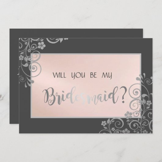 シックエレガントシルバー花花花花花嫁カード 招待状 (正面/裏面)