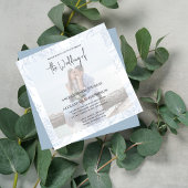 シックエレガントシンプルクラシックフローラダスティブルーRSVP 招待状