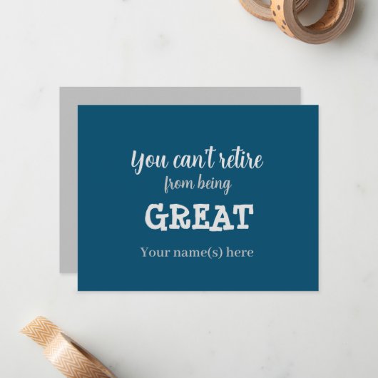 シックエレガントシンプルネイビーブルーハッピーリタイア ノートカード (正面/裏面インサイチュ)