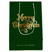 シックエレガントスクリプトグリーン金ゴールドメリークリスマス ミディアムペーパーバッグ (裏面)