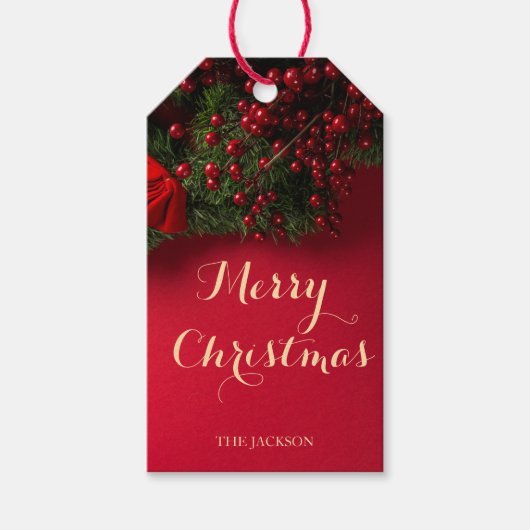 シックエレガントスクリプトタイポグラフィレッドクリスマス ギフトタグ (正面)