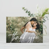 シックエレガントスクリプトハート結婚の写真カスタム サンキューカード (スタンド正面)