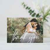 シックエレガントスクリプトハート結婚の写真 サンキューカード (スタンド正面)