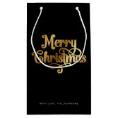 シックエレガントスクリプトブラック金ゴールドメリークリスマス スモールペーパーバッグ (裏面)