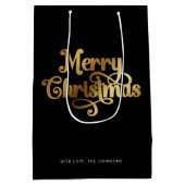 シックエレガントスクリプトブラック金ゴールドメリークリスマス ミディアムペーパーバッグ (裏面)