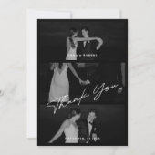 シックエレガントスクリプトブラック3フォト結婚ズ サンキューカード (正面)