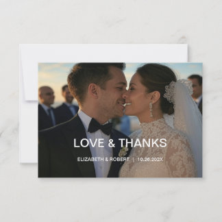 シックエレガントスクリプトラブハートの結婚2枚の写真 サンキューカード