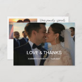 シックエレガントスクリプトラブハートの結婚2枚の写真 サンキューカード (正面/裏面)