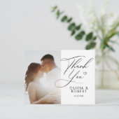 シックエレガントスクリプトラブハート結婚の写真感謝してい ポストカード (スタンド正面)