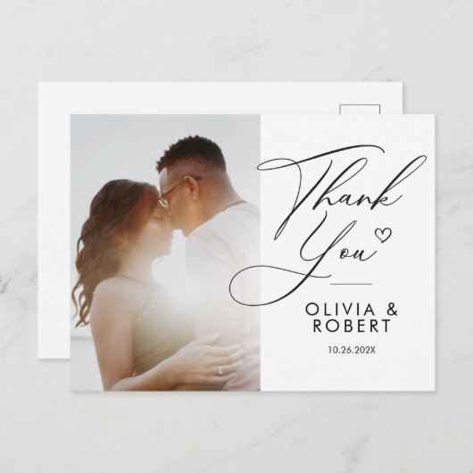 シックエレガントスクリプトラブハート結婚の写真感謝してい ポストカード (正面/裏面)