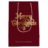 シックエレガントスクリプトレッド金ゴールドメリークリスマス ミディアムペーパーバッグ (裏面)