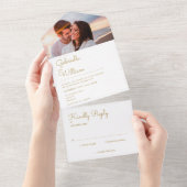 シックエレガントスクリプト金ゴールドモノグラム結婚写真 オールインワン招待状 (貼ってはがせる)