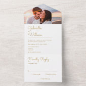 シックエレガントスクリプト金ゴールドモノグラム結婚写真 オールインワン招待状 (内側)