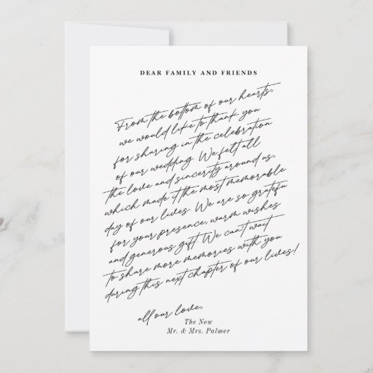 シックエレガントスクリプト3フォト結婚ズ サンキューカード (裏面)