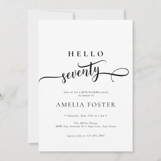 シックエレガントスクリプト70th誕生日招待状 招待状 (正面)