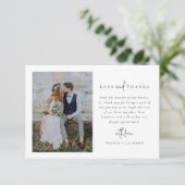 シックエレガントスクリプ感謝していトの愛と写真結婚の サンキューカード (スタンド正面)
