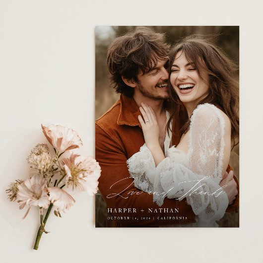 シックエレガントスクリプ結婚トの写真 サンキューカード