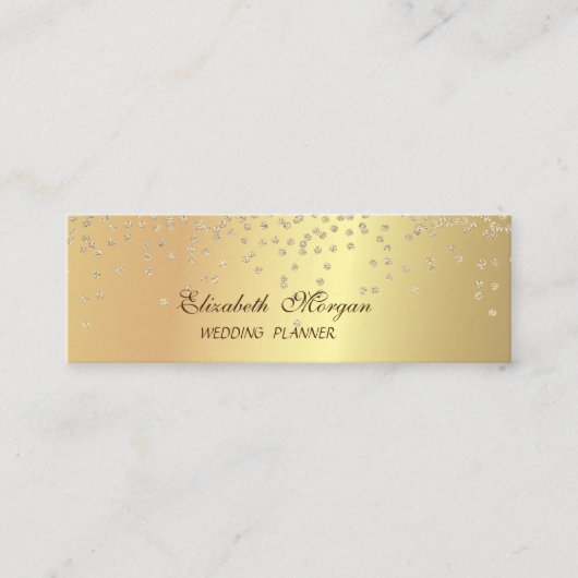 シックエレガントスタイリッシュ金ゴールドフェイク・ダイヤモンド スキニー名刺 (正面)