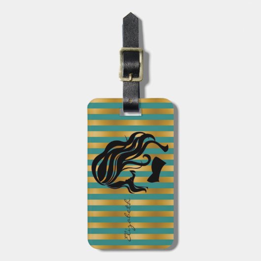 シックエレガントスタイリッシュ – 女の子シルエットパーソナライズされた ラゲッジタグ (正面縦)