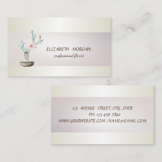 シックエレガントストライプウォーターカラーサボテン多肉質 名刺 (正面/裏面)