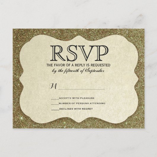 シックエレガントスパークリフェイク金ゴールドグリッター インビテーションポストカード (正面)