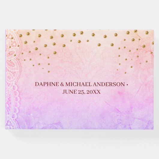 シックエレガントス結婚モダンのシンプル金ゴールド ゲストブック (正面)