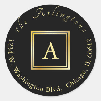 シックエレガントス結婚金ゴールドモノグラム差出人住所 ラウンドシール