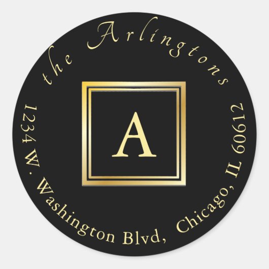 シックエレガントス結婚金ゴールドモノグラム差出人住所 ラウンドシール (正面)