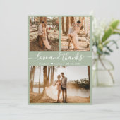 シックエレガントセージグリーン3フォトコラージュ結婚ズTh サンキューカード (スタンド正面)