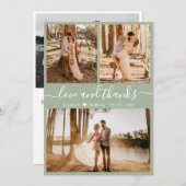 シックエレガントセージグリーン3フォトコラージュ結婚ズTh サンキューカード (正面/裏面)
