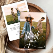 シックエレガントタイポグラフィスクリプト2フォト結婚ズ サンキューカード