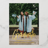 シックエレガントタイポグラフィツイン卒業パーティー 箔招待状 (正面)