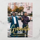 シックエレガントタイポグラフィツイン卒業パーティー 箔招待状 (正面)