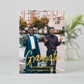 シックエレガントタイポグラフィツイン卒業パーティー 箔招待状 (立ち正面)