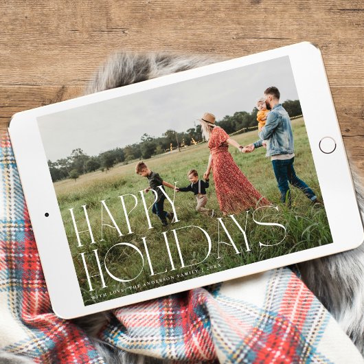 シックエレガントタイポグラフィハッピーホリデーズワンフォト シーズンカード