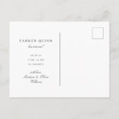 シックエレガントタイポグラフィフォト誕生 案内ポストカード (裏面)