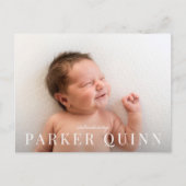 シックエレガントタイポグラフィフォト誕生 案内ポストカード (正面)