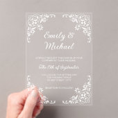 シックエレガントタイポグラフィフローラ結婚ズ アクリル招待状 (インサイチュ (ポータブル))